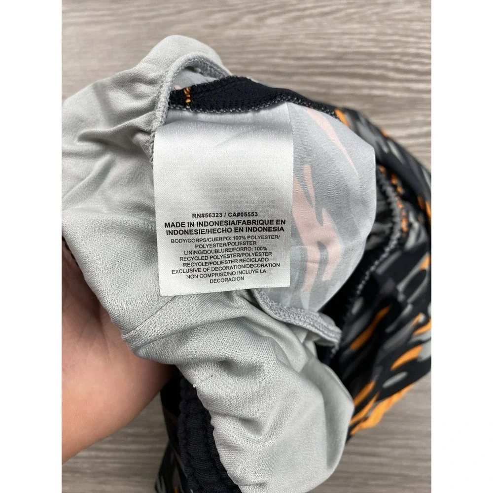 Nike Women's Dri Fit Camo Lined Athletic Running Shorts Black Orange Size Medium